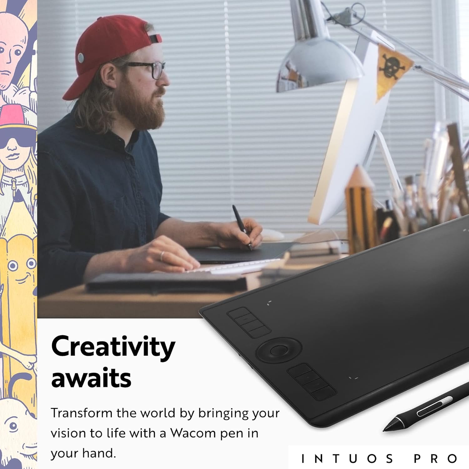 Intuos Pro Medium Bluetooth Graphics Drawing Tablet, 8 Customizable Expresskeys, 8192 Pressure Sensitive Pro Pen 2 Included, Compatible with Mac OS and Windows