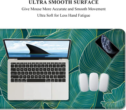 Desk Mat, Ultra Large Mouse Pad, XXL Gaming Mousepad, Green Tropical Leaves Deskpad, Big Extended Full Size Mouse Pad, Desktop Desk Matt for Keyboard, Laptop & Computer, 35.5 X 15.7 In