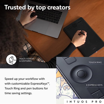 Intuos Pro Medium Bluetooth Graphics Drawing Tablet, 8 Customizable Expresskeys, 8192 Pressure Sensitive Pro Pen 2 Included, Compatible with Mac OS and Windows