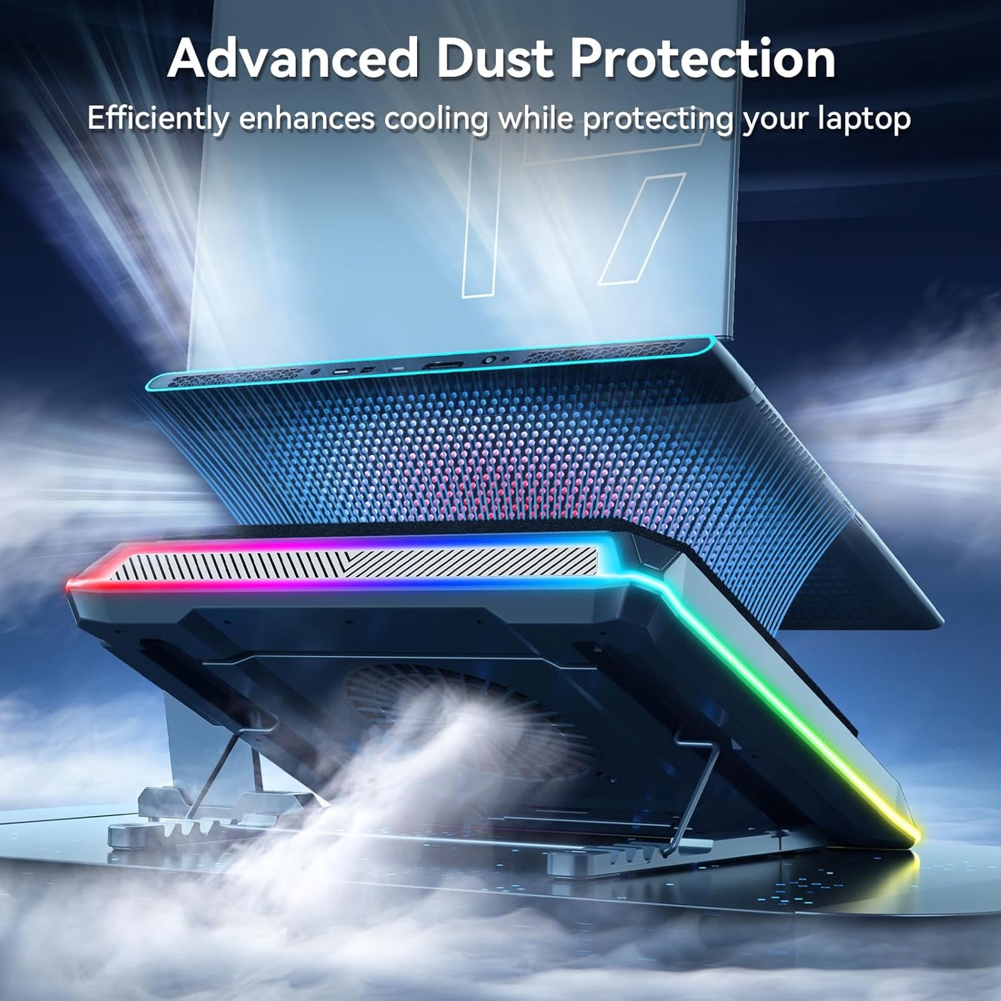 Gaming Laptop Cooling Pad with Powerful Turbofan, Laptop Fan Cooling Pad for Laptop 15-21 Inches, RGB Laptop Cooler Stand with 8 Height Adjustable, Infinitely Variable Speed, LCD Screen